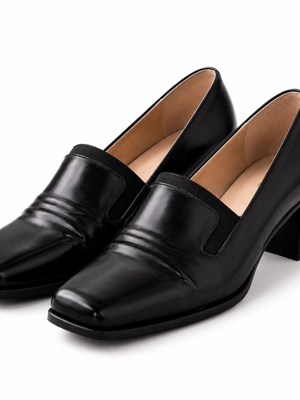 Sesto Meucci Black Leather Block Heel Loafers